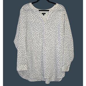 Talbots Women's 2x White Black Polka Dot Blouse Flowy Business Professional